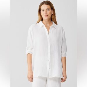 NWT Eileen Fisher Organic Cotton Gauze Classic Collar Shirt White